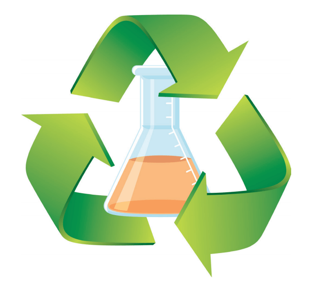 green recycling arrows around an erlenmeyer flask 