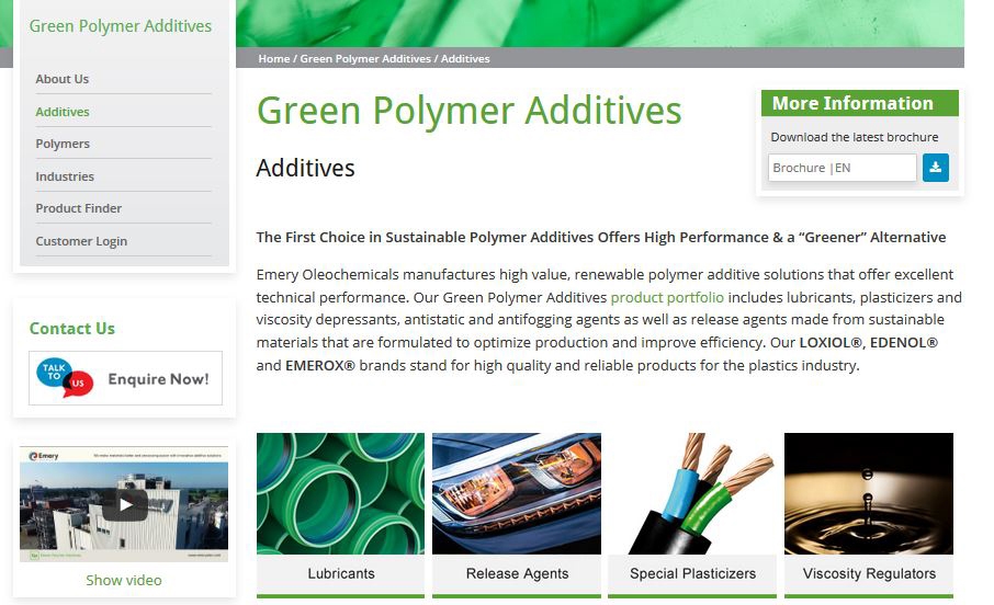 Emery Oleochemicals Launches New Interactive Website for Green Polymer Additives Business Unit