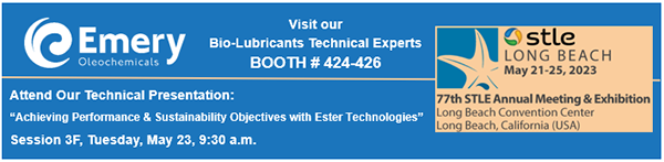 Emery Oleochemicals to Present and Showcase Performance Ester Base Stocks & Additives at STLE 2023 Annual Meeting